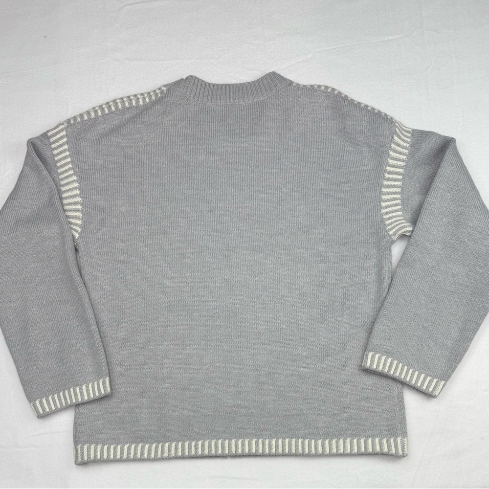 Dokotoo Gray Crewneck oversized Sweater with White Stripe Trim Women’s Medium - Picture 3 of 10